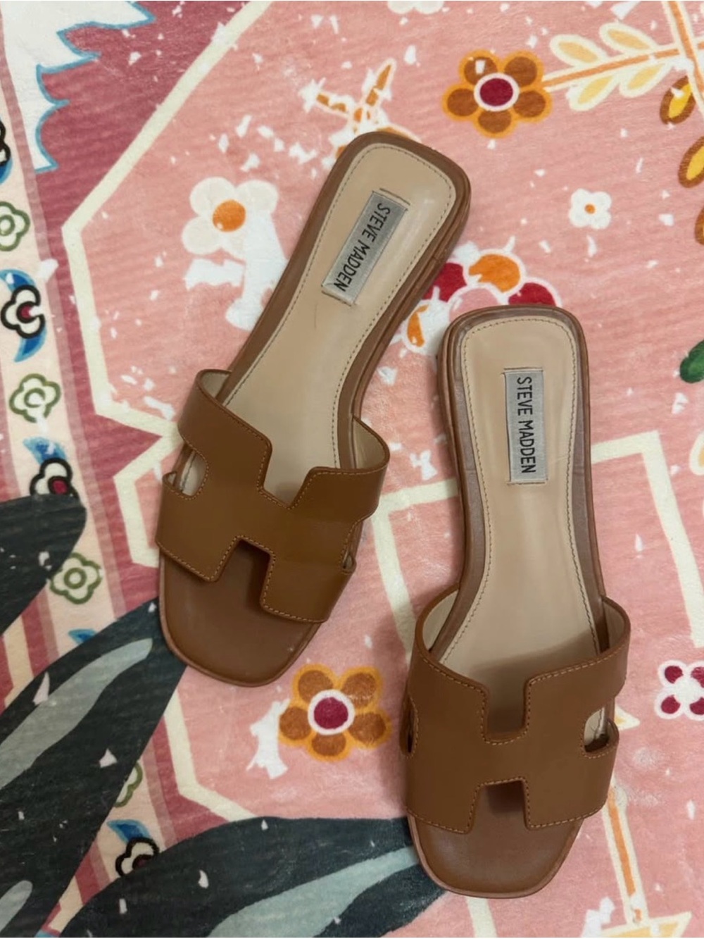 Steve Madden Hadyn Tan Leather Slide Sandals